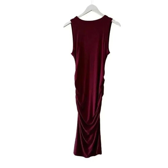 Socialite Burgundy Maroon Ruched Bodycon Casual Ribbed Knit Soft SZ MP # 1897 - Picture 5 of 9